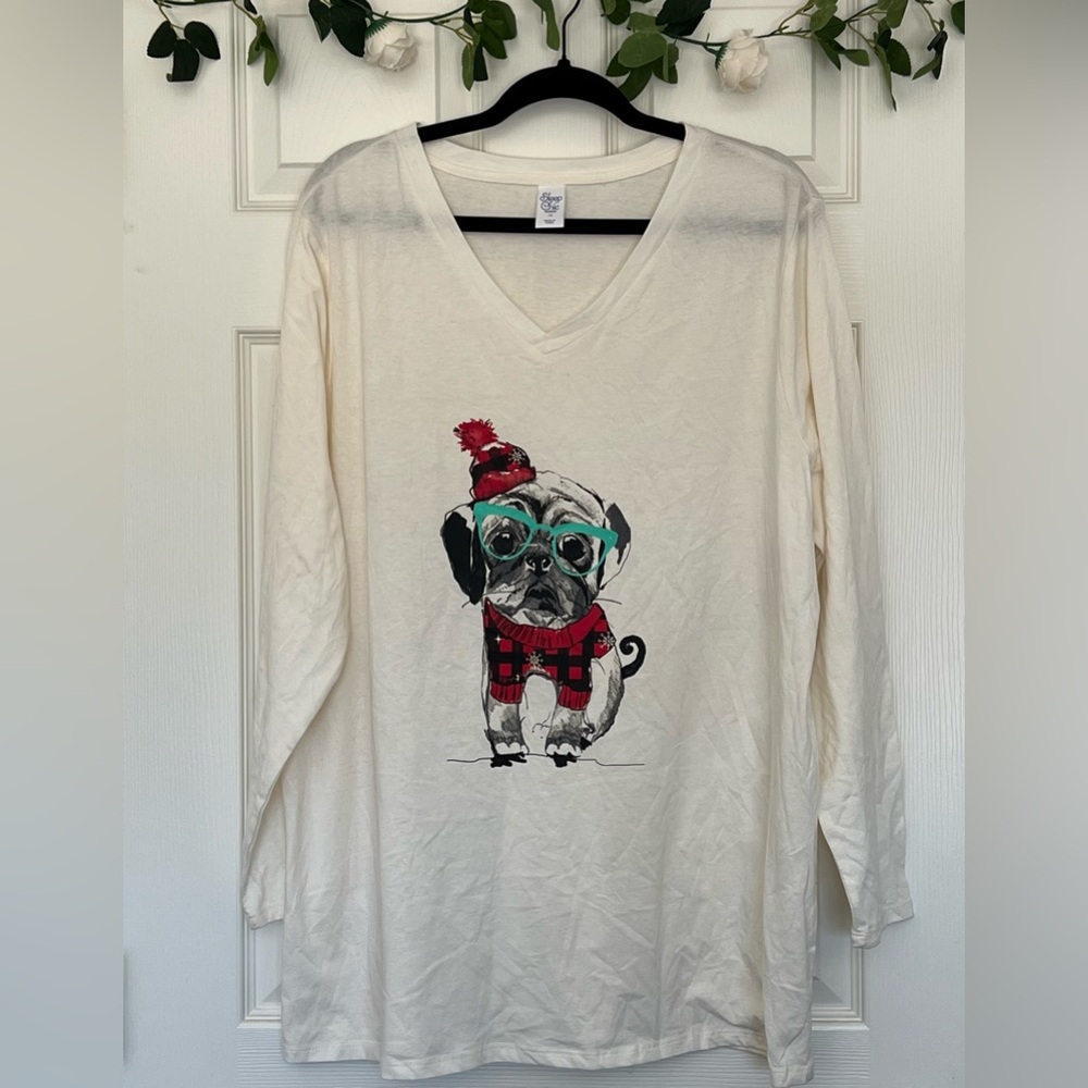SLEEP CHIC Ivory Puppy Pajama Top- Size 1X